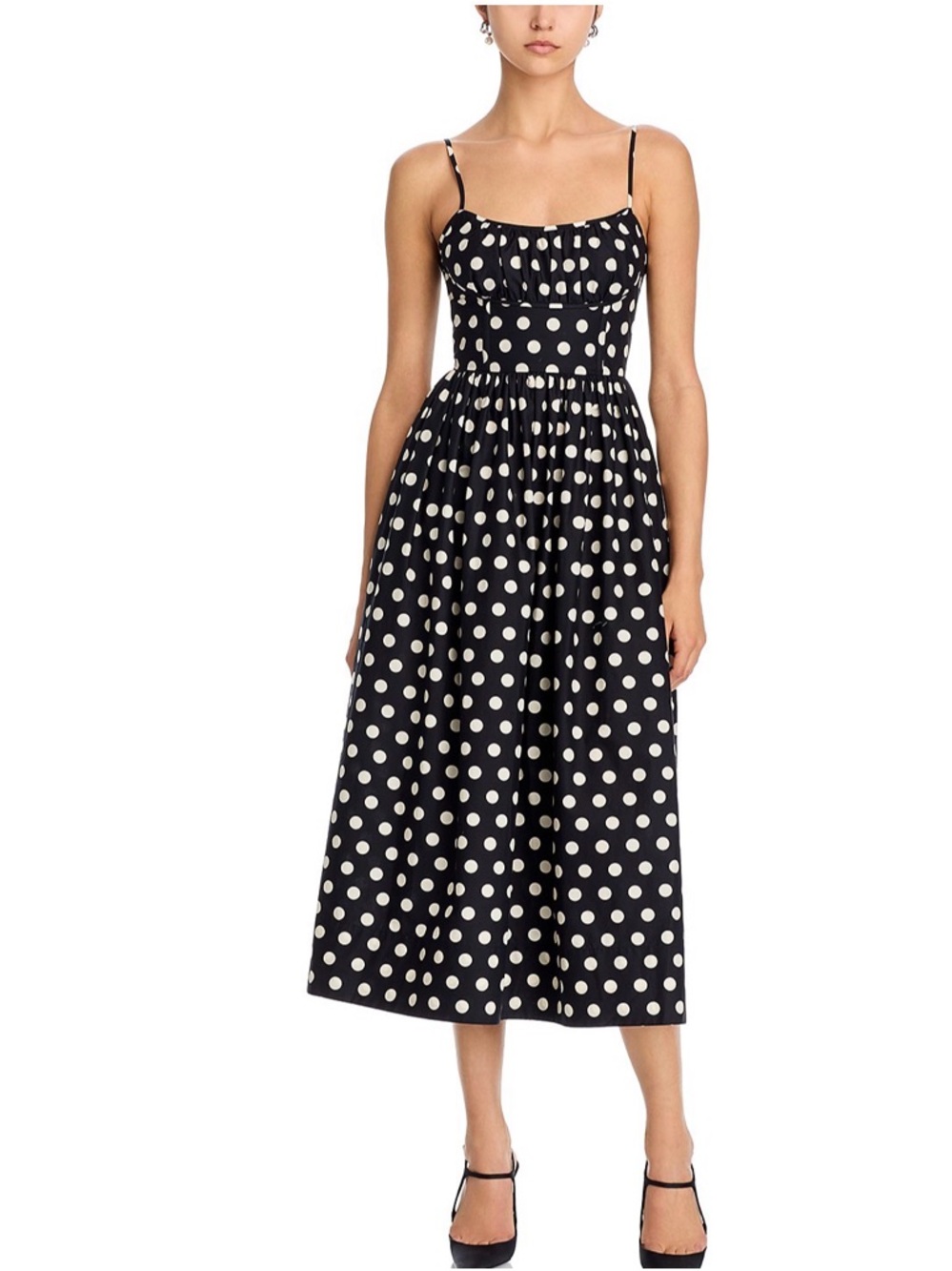 Cara Cara Black and White Polka Dot Spaghetti Strap Midi Dress